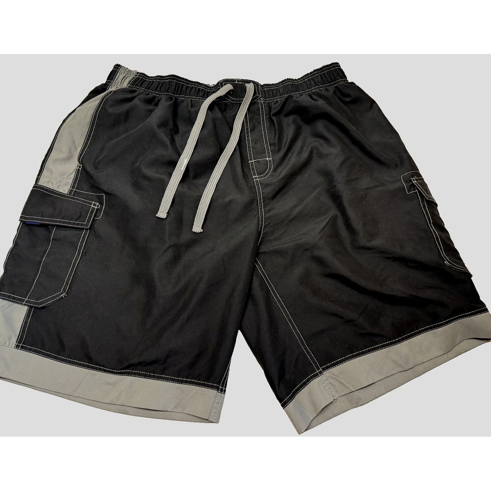 US Apparel Mens Size 2XL Black Swim Trunks Draw String And Pockets Mesh Lined‎